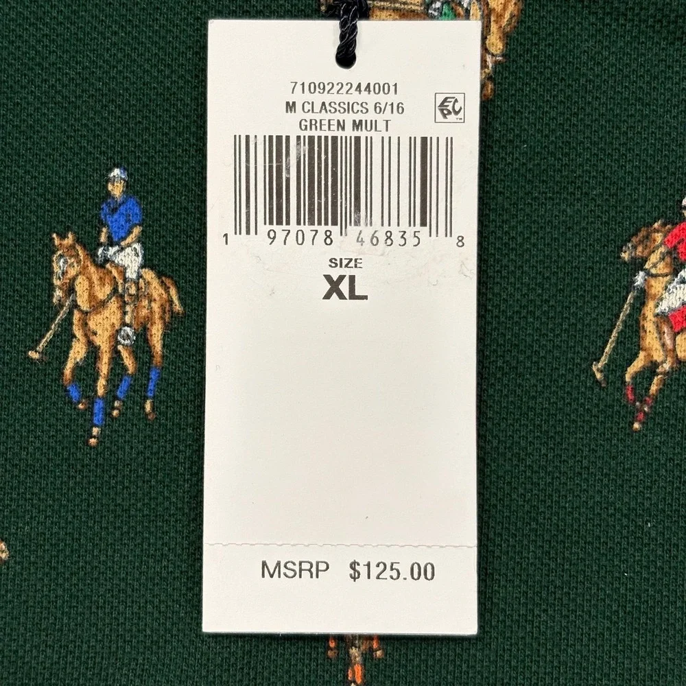 Polo Ralph Lauren Mesh Polo Shirt Mens XL Green Allover Pony Embroidery NWT